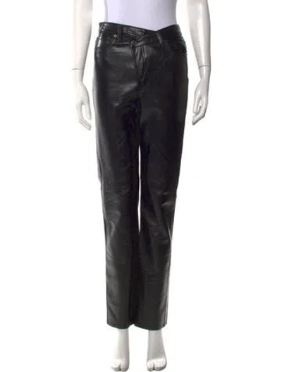 Pre-owned Agolde Leather Straight Leg Pants In Black
