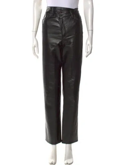 Pre-owned Agolde Leather Straight Leg Pants In Black