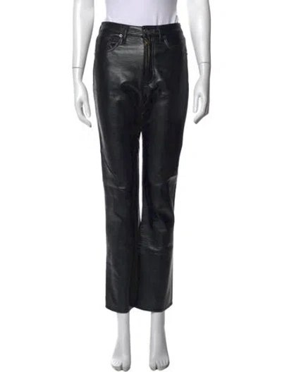 Pre-owned Agolde Leather Straight Leg Pants In Black