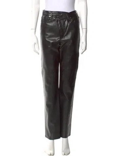 Pre-owned Agolde Leather Straight Leg Pants In Black