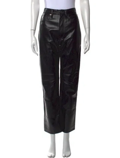 Pre-owned Agolde Leather Straight Leg Pants In Black