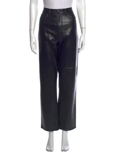 Pre-owned Agolde Leather Straight Leg Pants In Black