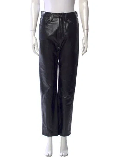 Pre-owned Agolde Leather Straight Leg Pants In Black