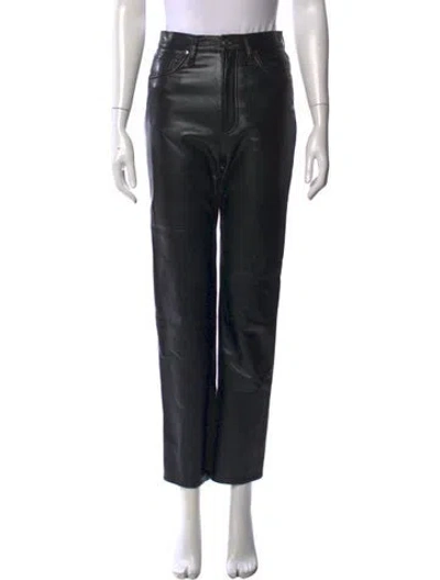 Pre-owned Agolde Leather Straight Leg Pants In Black