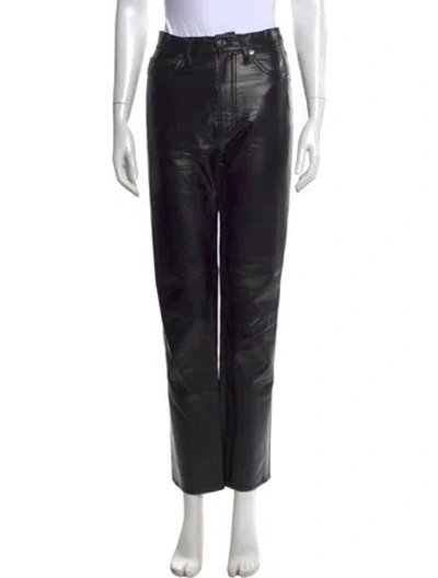 Pre-owned Agolde Leather Straight Leg Pants In Black