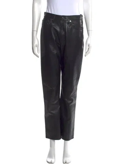 Pre-owned Agolde Leather Straight Leg Pants In Black