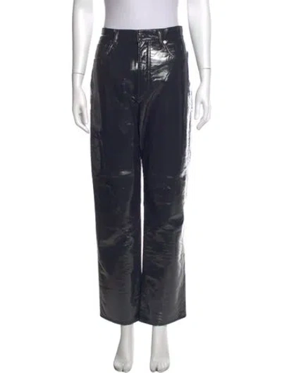 Pre-owned Agolde Leather Straight Leg Pants In Black