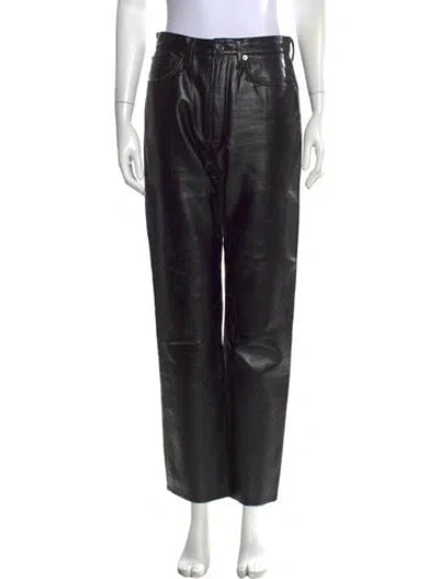 Pre-owned Agolde Leather Straight Leg Pants In Black