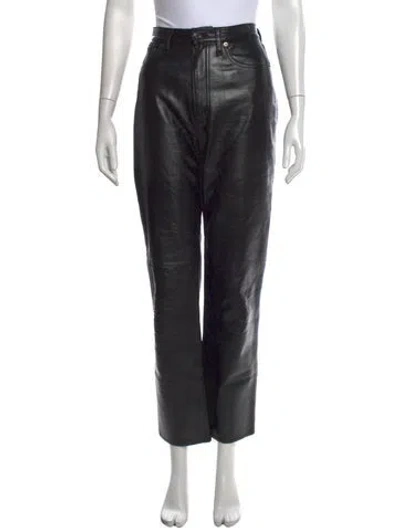 Pre-owned Agolde Leather Straight Leg Pants In Black