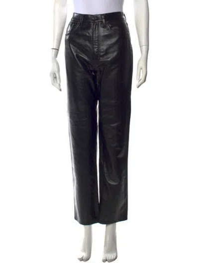Pre-owned Agolde Leather Straight Leg Pants In Black