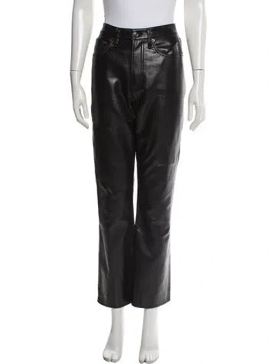 Pre-owned Agolde Leather Straight Leg Pants In Black/blue