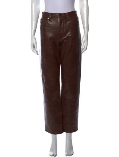 Pre-owned Agolde Leather Straight Leg Pants In Brown