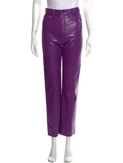 Pre-owned Agolde Leather Straight Leg Pants In Purple