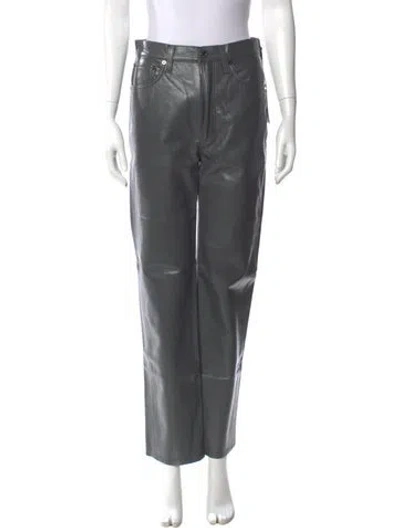 Pre-owned Agolde Leather Straight Leg Pants W/ Tags In Gray