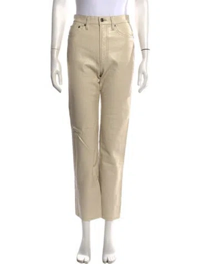 Pre-owned Agolde Leather Straight Leg Pants In White