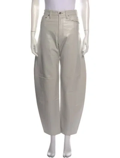Pre-owned Agolde Leather Wide Leg Pants In Grey