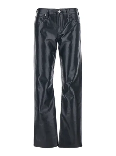 Agolde Leather-blend Straight-leg Pants With Belt Loops In Black