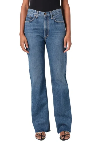 Agolde Leena High Waist Raw Hem Flare Leg Jeans In Placebo