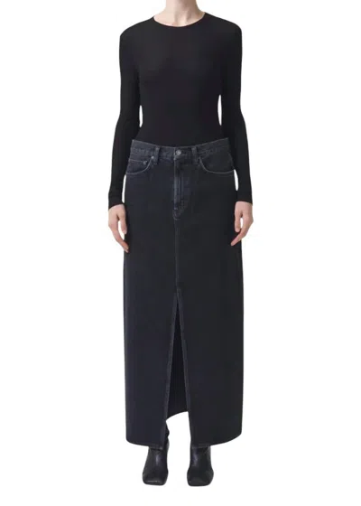 Agolde Leif Longline Denim Skirt In Black