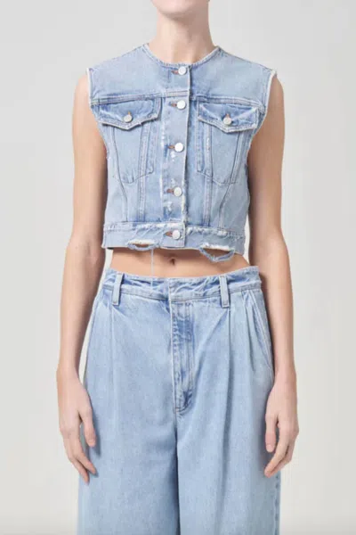 Agolde Leo Collarless Vest In Fray In Blue