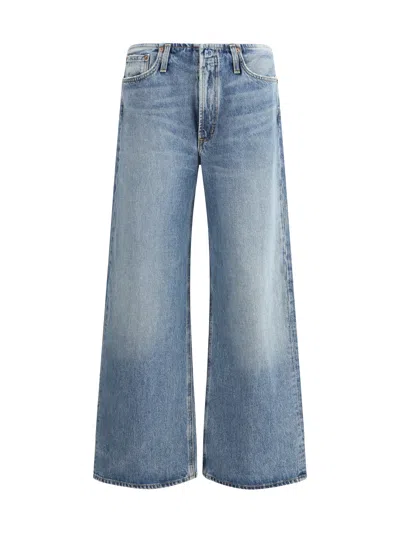 Agolde Crossed Denim Wide Leg Pants In Denim Light Blue