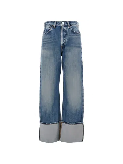 Agolde Big Cuff High Rise Straight Jeans In Liberty In Blue