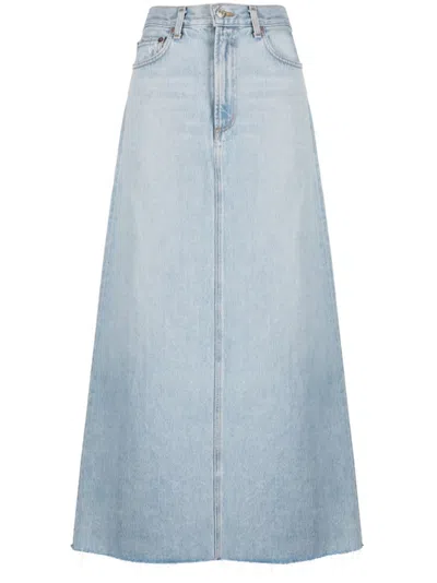 AGOLDE WOMEN LIGHT BLUE DENIM MAXI SKIRT, 26 LUXURY SKIRTS FOR WOMEN DARVEYS