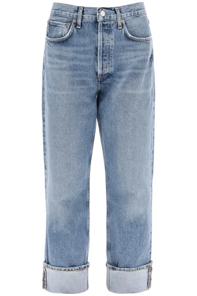 AGOLDE AGOLDE  LIGHT BLUE FRAN JEANS IN ORGANIC DENIM WITH TURN-UPS