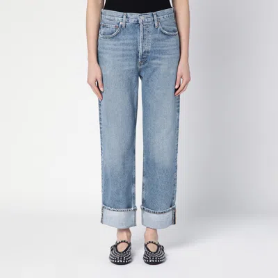 Agolde Light Blue Fran Jeans In Organic Denim With Turn-ups