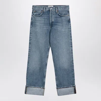 AGOLDE AGOLDE LIGHT BLUE FRAN JEANS IN ORGANIC DENIM WITH TURN UPS
