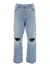 Agolde Light Blue Jeans With Ripped Details On The Front And Logo Patch On The Front In Denim Man In Blue