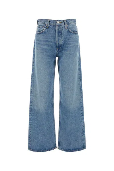 Agolde Light Blue Wide Jeans In Cotton Blend Denim Woman In Signal