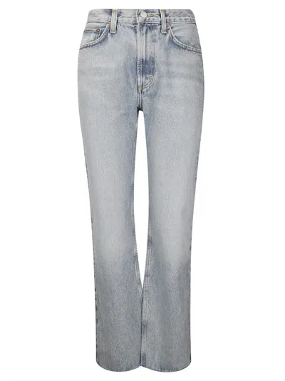AGOLDE LIGHT-WASH FLARED JEANS WITH DISTINCTIVE FRINGED HEM