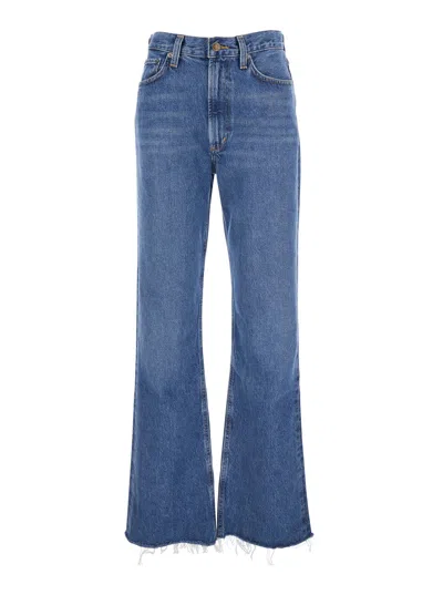 Agolde Logo Patch Rear Flared Jeans With Fringed Hem In Blu
