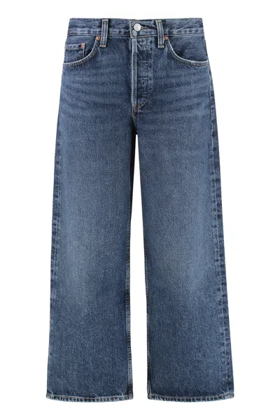 Agolde Logo-engraved Cropped Jeans In Blue