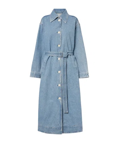 Agolde Long Button-down Denim Jacket In Blue