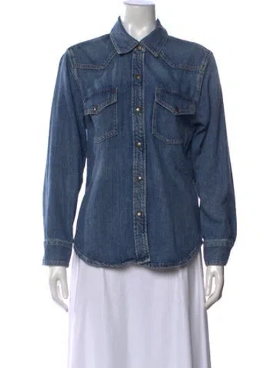 Pre-owned Agolde Long Sleeve Button-up Top In Blue