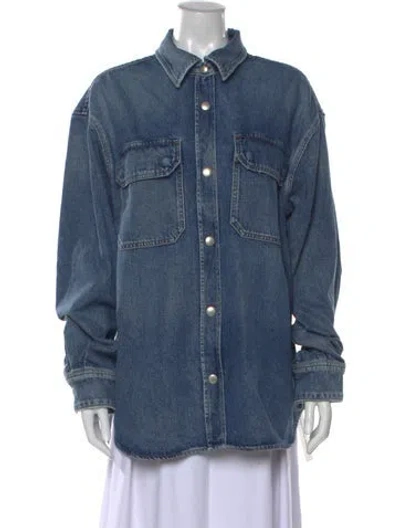 Pre-owned Agolde Long Sleeve Button-up Top W/ Tags In Blue