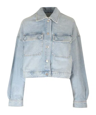 Agolde Long-sleeved Denim Jacket In Light Blue