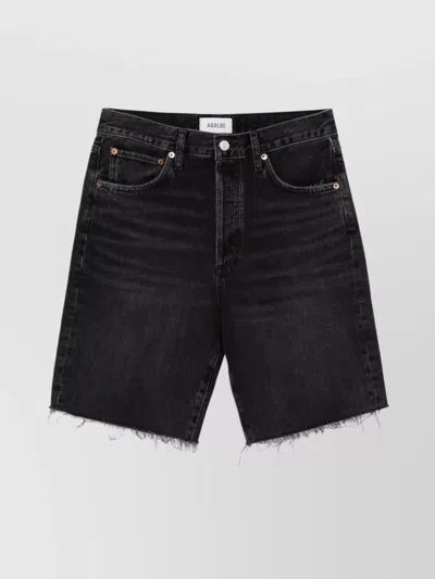 Agolde Loose Mid Rise Shorts With Belt Loops In Blue