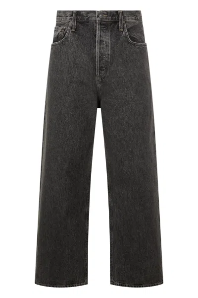 Agolde Loose Straight Cut Denim Pants In Brown