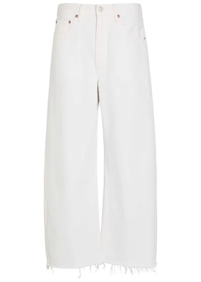Agolde Low Curve Frayed Barrel-leg Jeans In White