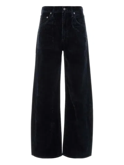 Agolde Wide Leg Velvet Low Curve Trousers In Blue
