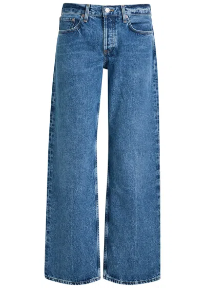 Agolde Low-rise Loose Distressed Straight-leg Jeans In Blue