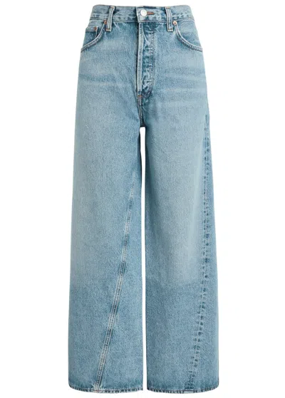 Agolde Low Slung Baggy Distressed Wide-leg Jeans In Blue