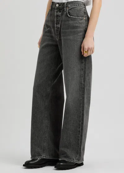 Agolde Low Slung Baggy Distressed Wide-leg Jeans In Grey