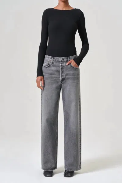 Agolde Grey Jeans With Low Waist And Wide Leg
