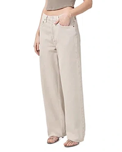 Agolde Womens Tusk Low Slung Wide-leg Mid-rise Recycled-denim Jeans In Beige