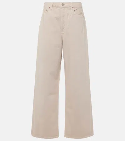 Agolde Low Slung Baggy Wide-leg Jeans In Beige