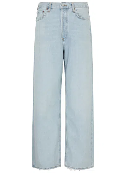 Agolde Low Slung Distressed Wide-leg Jeans In Light Blue